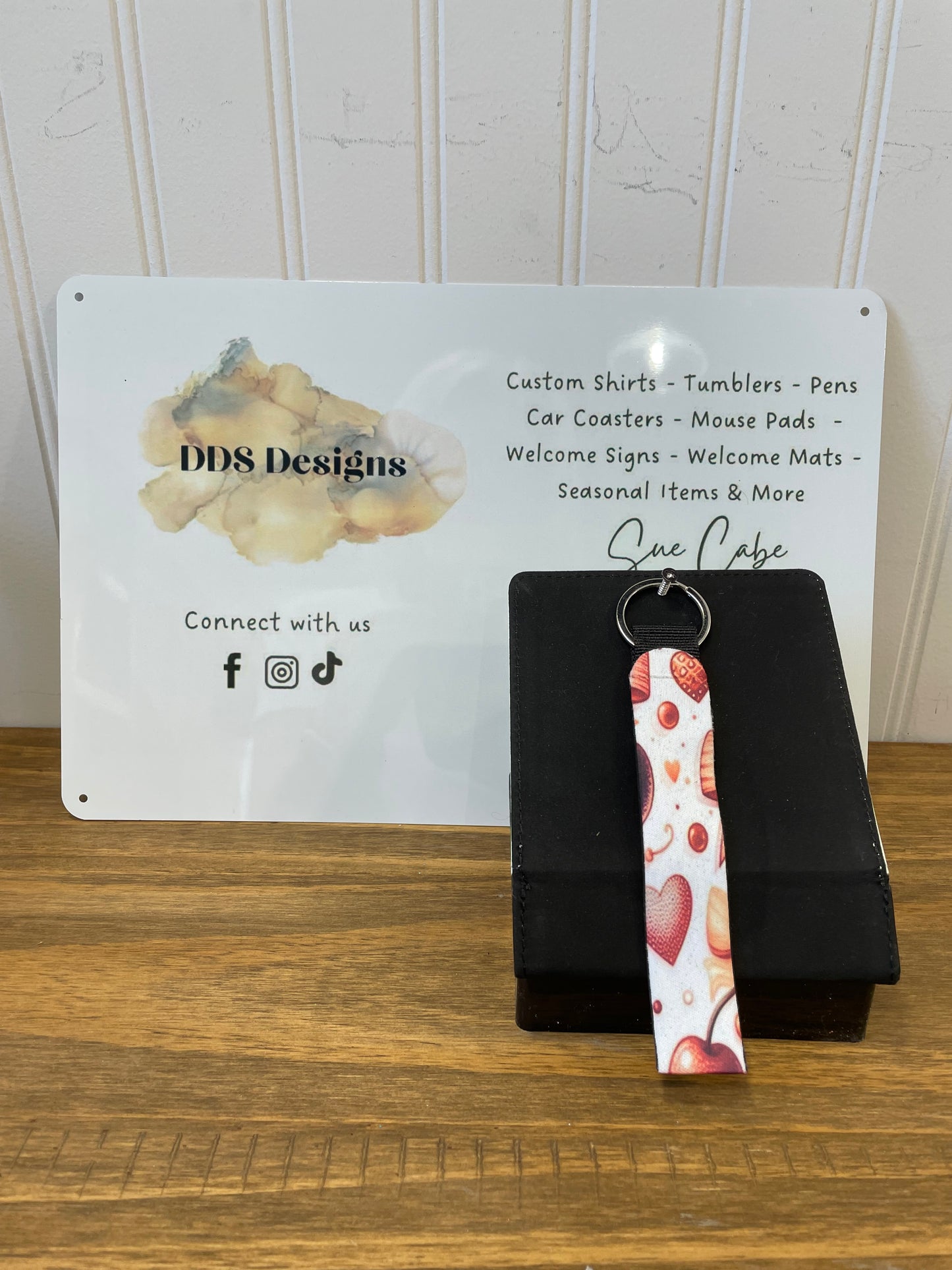 Valentine Cherries and Hearts Neoprene Wristlet (RTS)