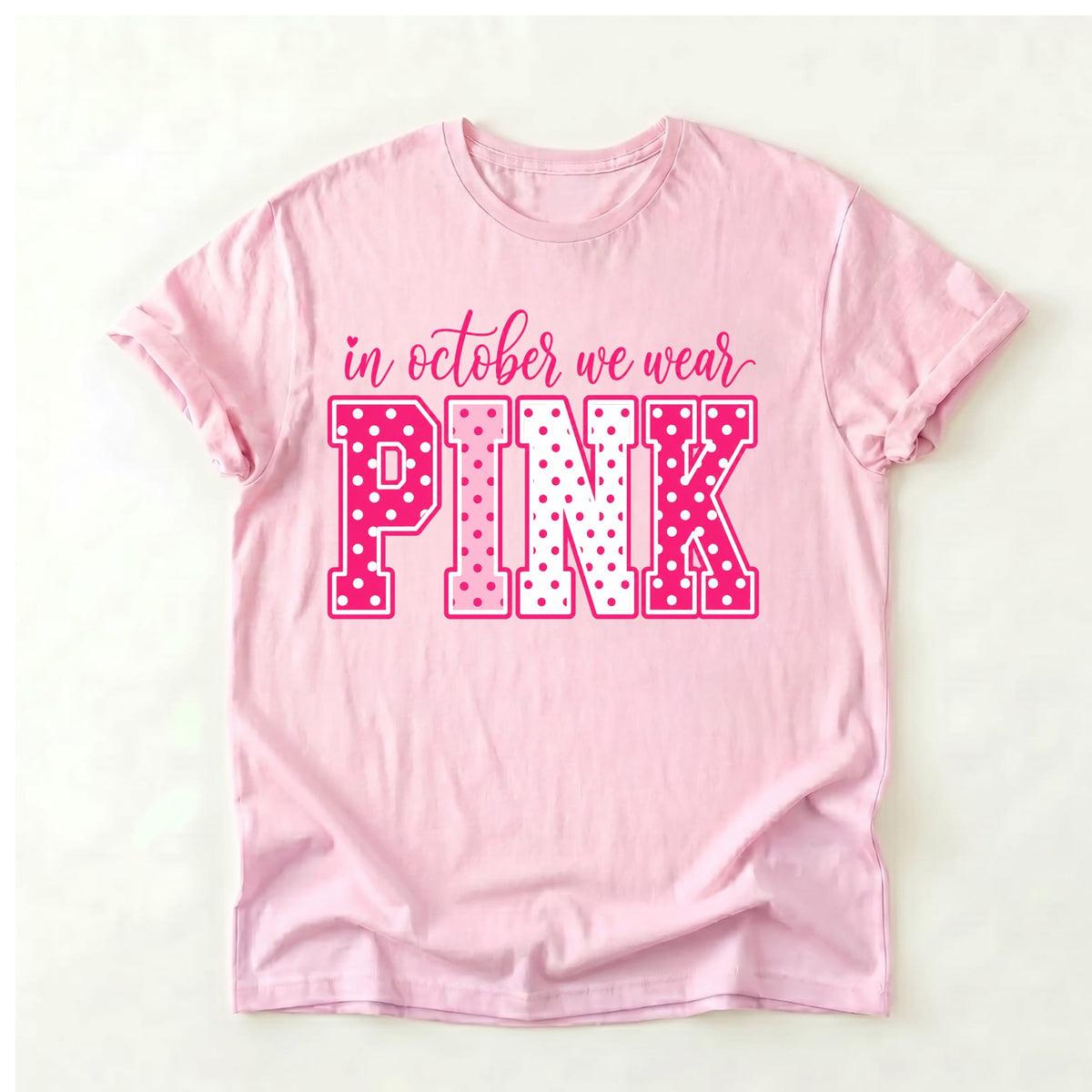 In October We Wear Pink Polka Dot Shirt