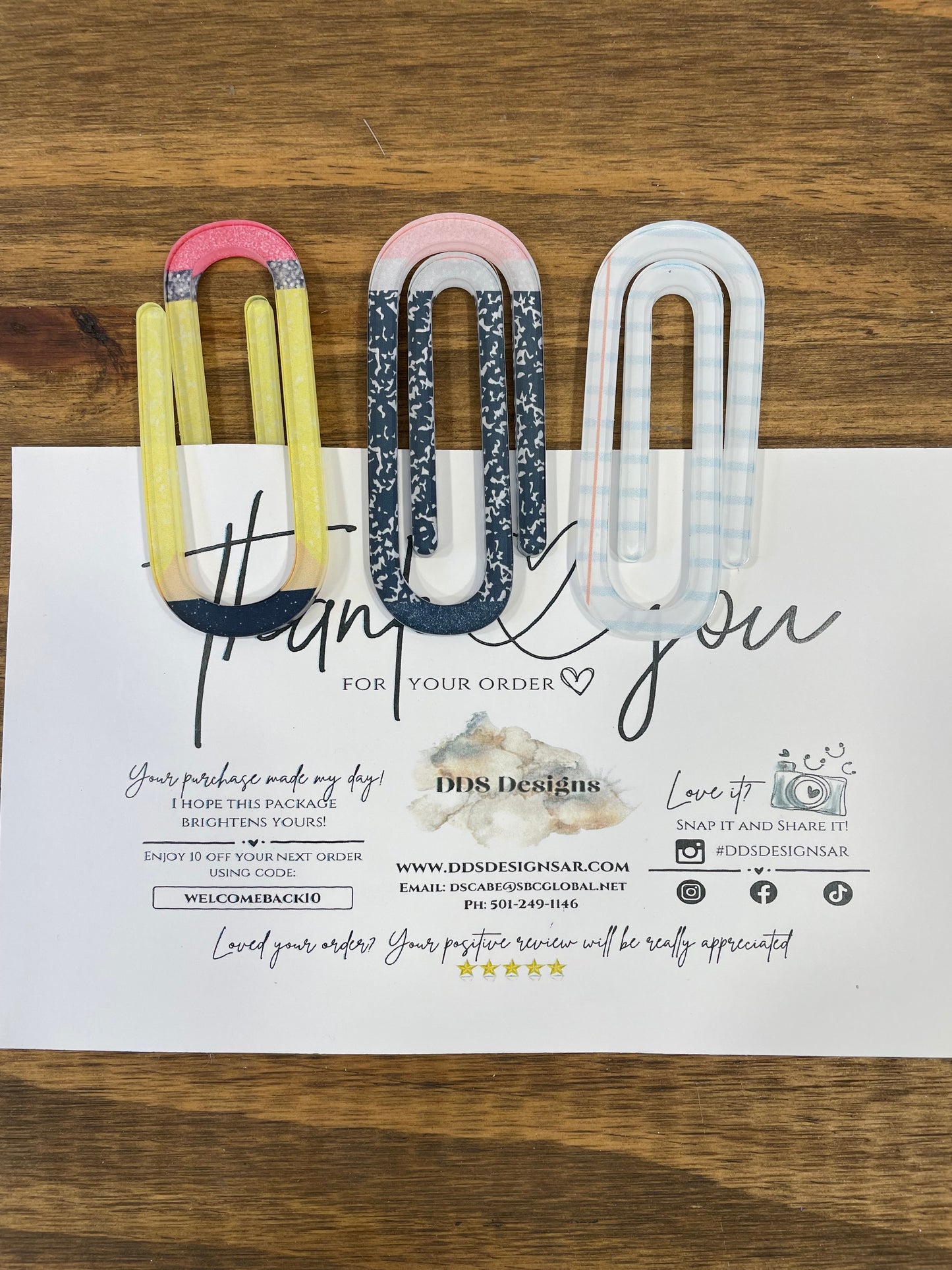 Set of 3 Jumbo Paper Clip/Bookmark (Yellow Pencil/Composition Pencil/Notebook Paper)