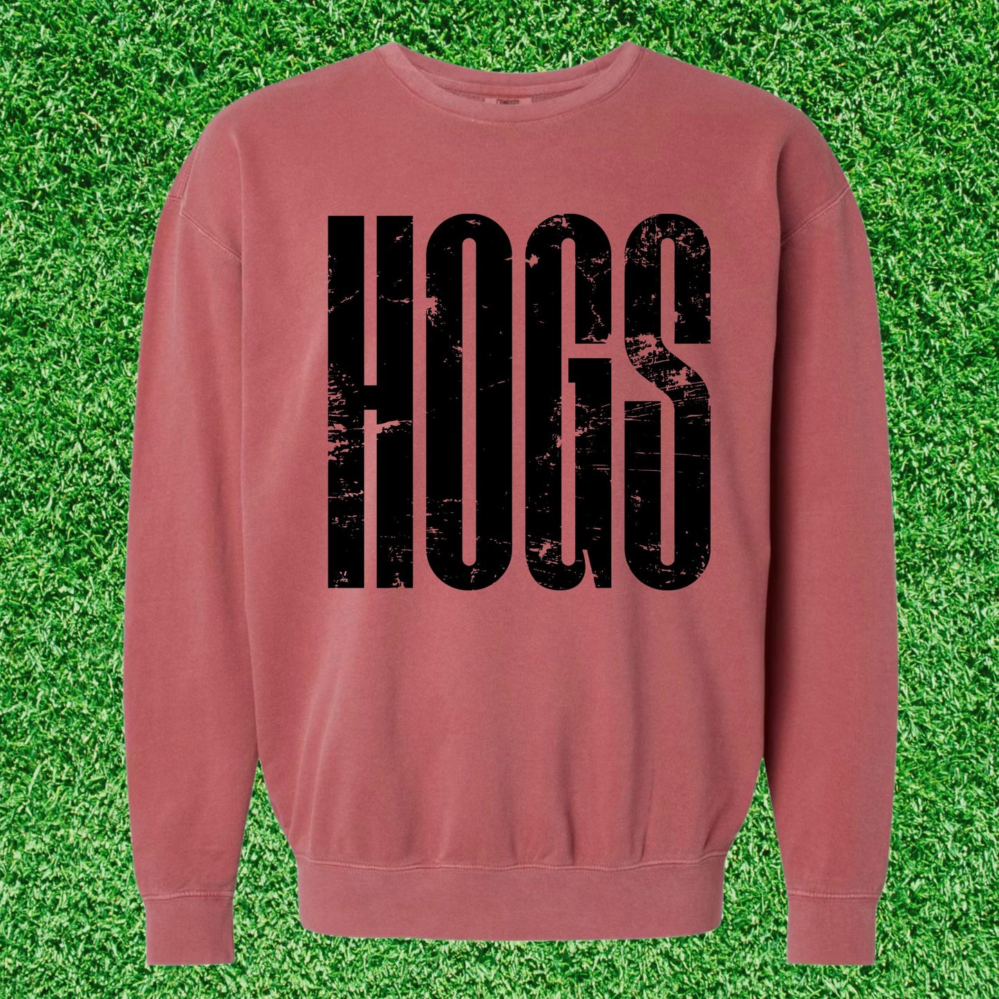 Black Distressed HOGS on Crimson Sweatshirt