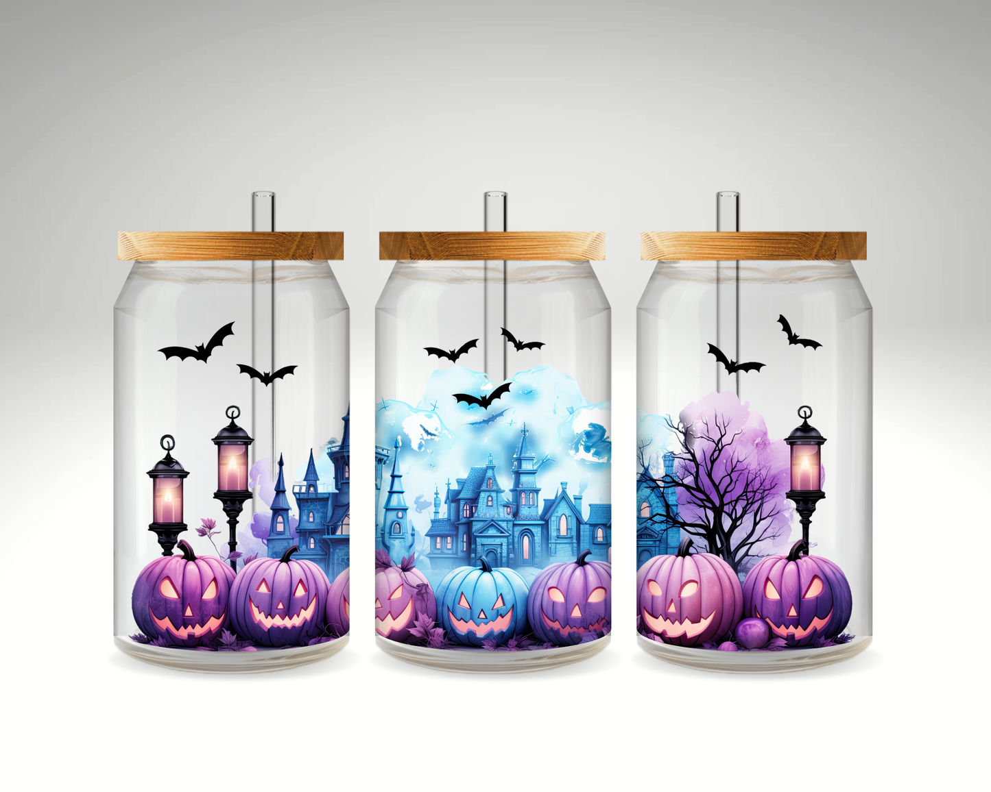 Spooky Pastel Bats 16 oz Glass Can (RTS)