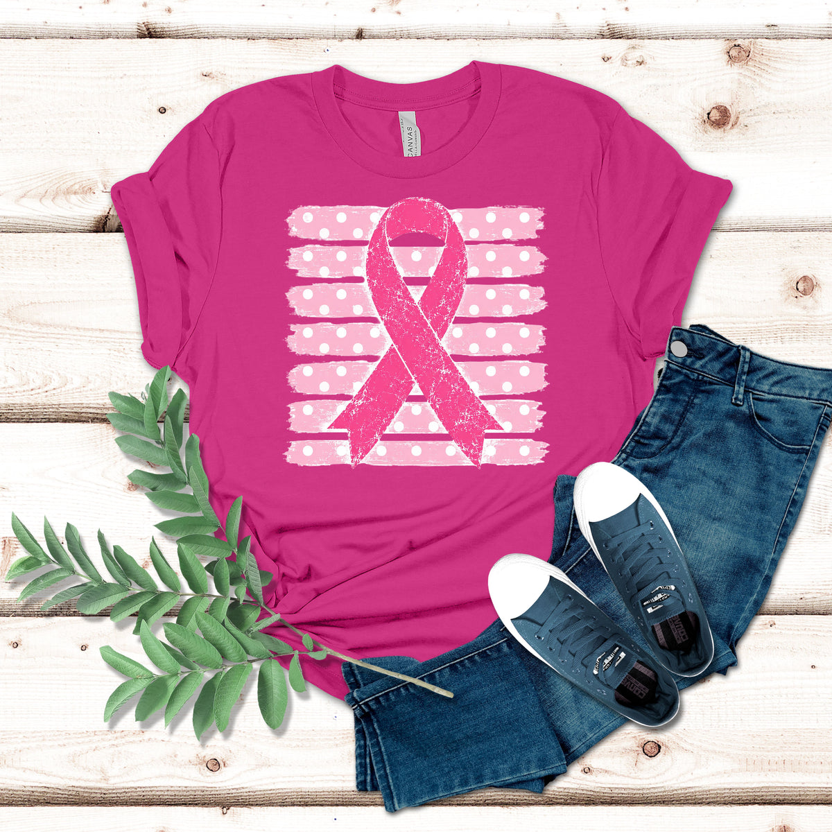 Polka Dot Brushstroke Pink Ribbon Shirt