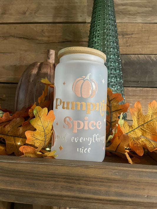 Ready to Ship Pumpkin Spice Frosted Glass Can w/straw