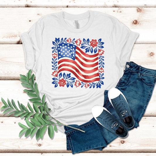 Floral American Flag Shirt