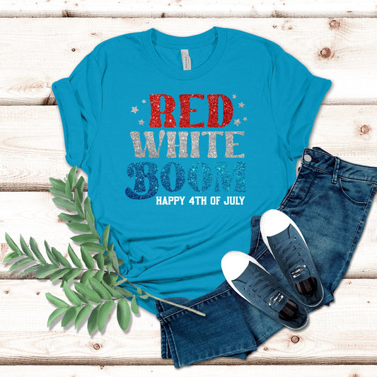 Red White Boom Faux Glitter Shirt