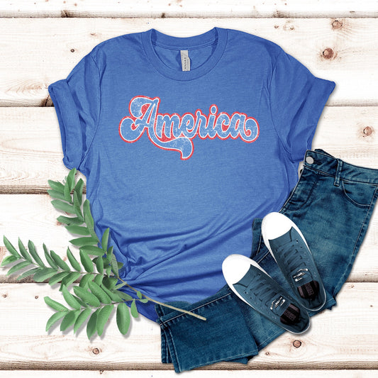 Distressed Red White Blue America Shirt