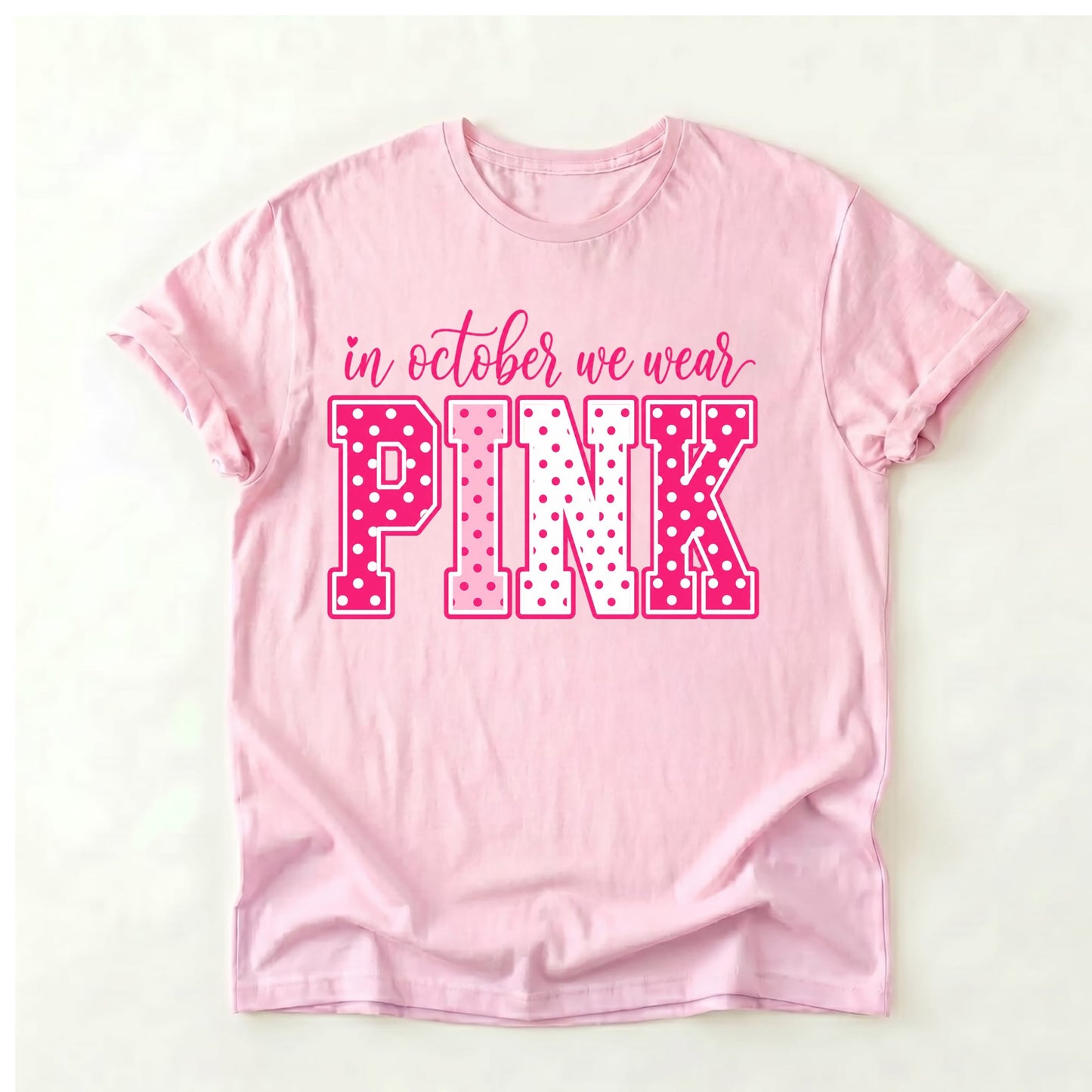 In October We Wear Pink Polka Dot Shirt