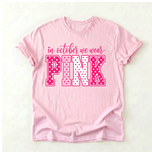 In October We Wear Pink Polka Dot Shirt