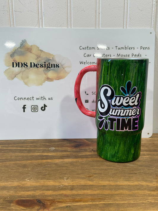 16 oz Stainless Steel Handled Traveler Watermelon “Sweet Summertime”Tumbler (Ready to Ship)