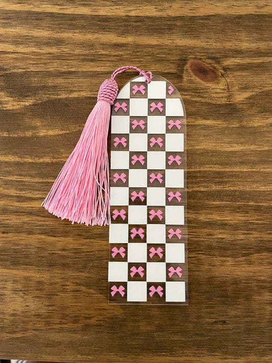 Acrylic Bookmark Pink Bow Checkered