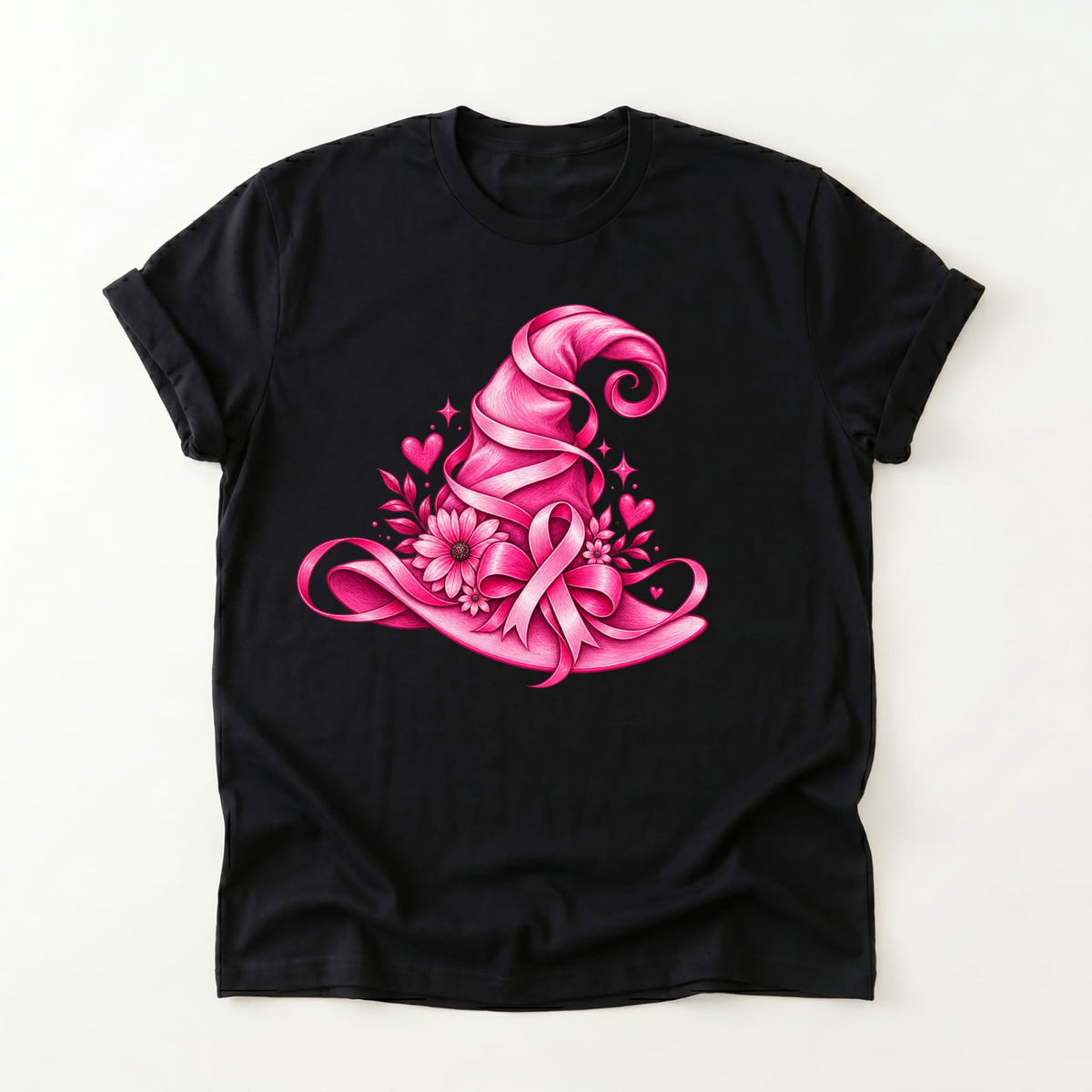 Pink Witches Hat Breast Cancer Awareness Shirt (Solid or Outline)