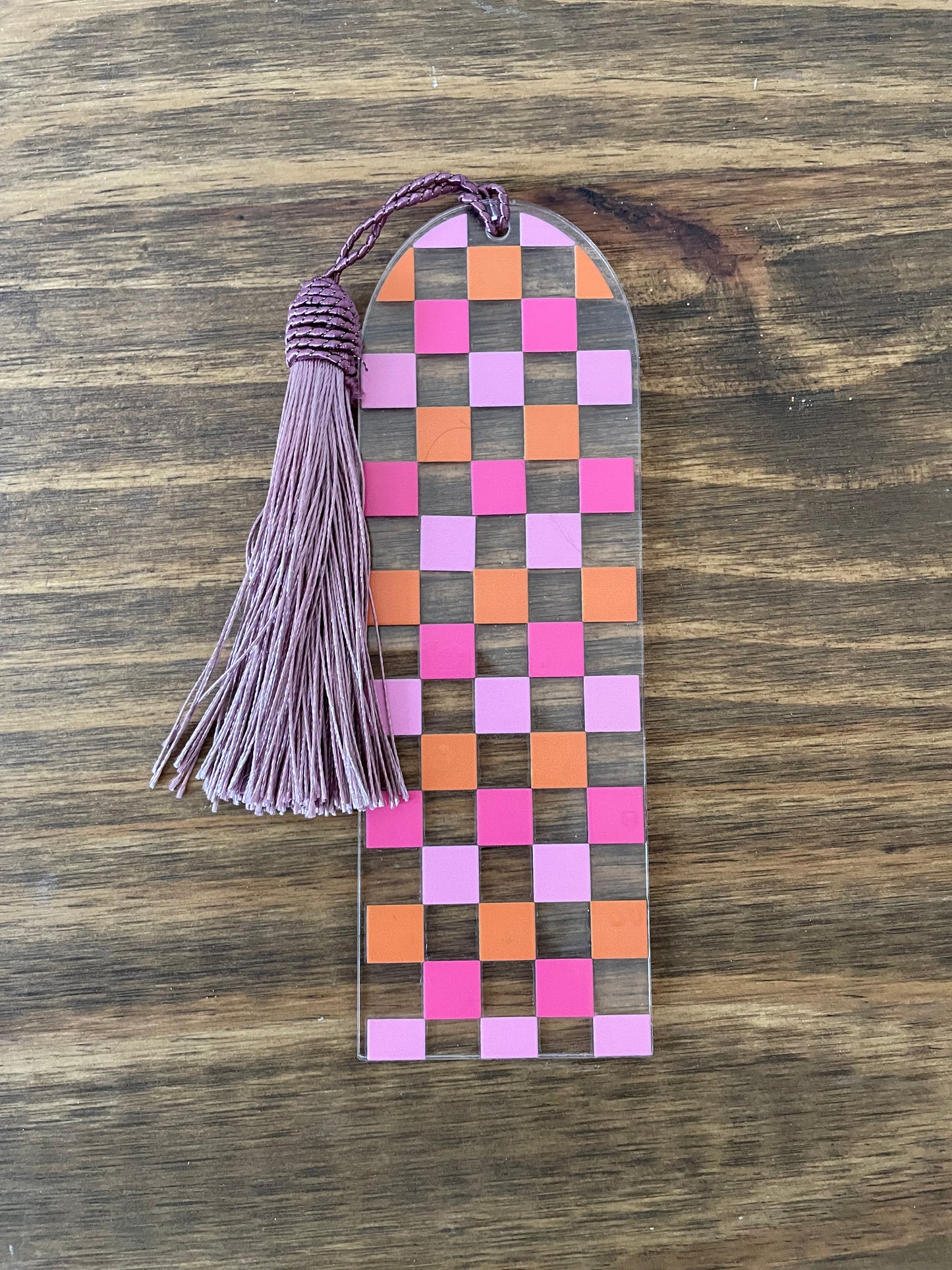 Acrylic Bookmark Pink and Orange Checkered