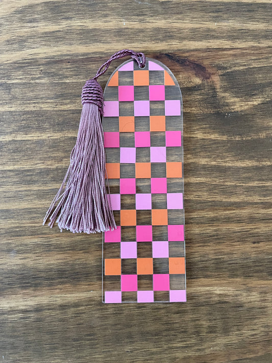 Acrylic Bookmark Pink and Orange Checkered