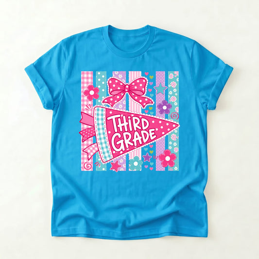 Striped Floral Flag Third Grade Shirt