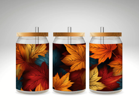 Fall Leaves 16 oz Glass Can (RTS)