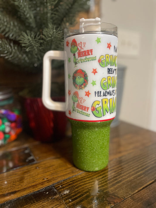 40 oz Grinch Glittered Tumbler (RTS)