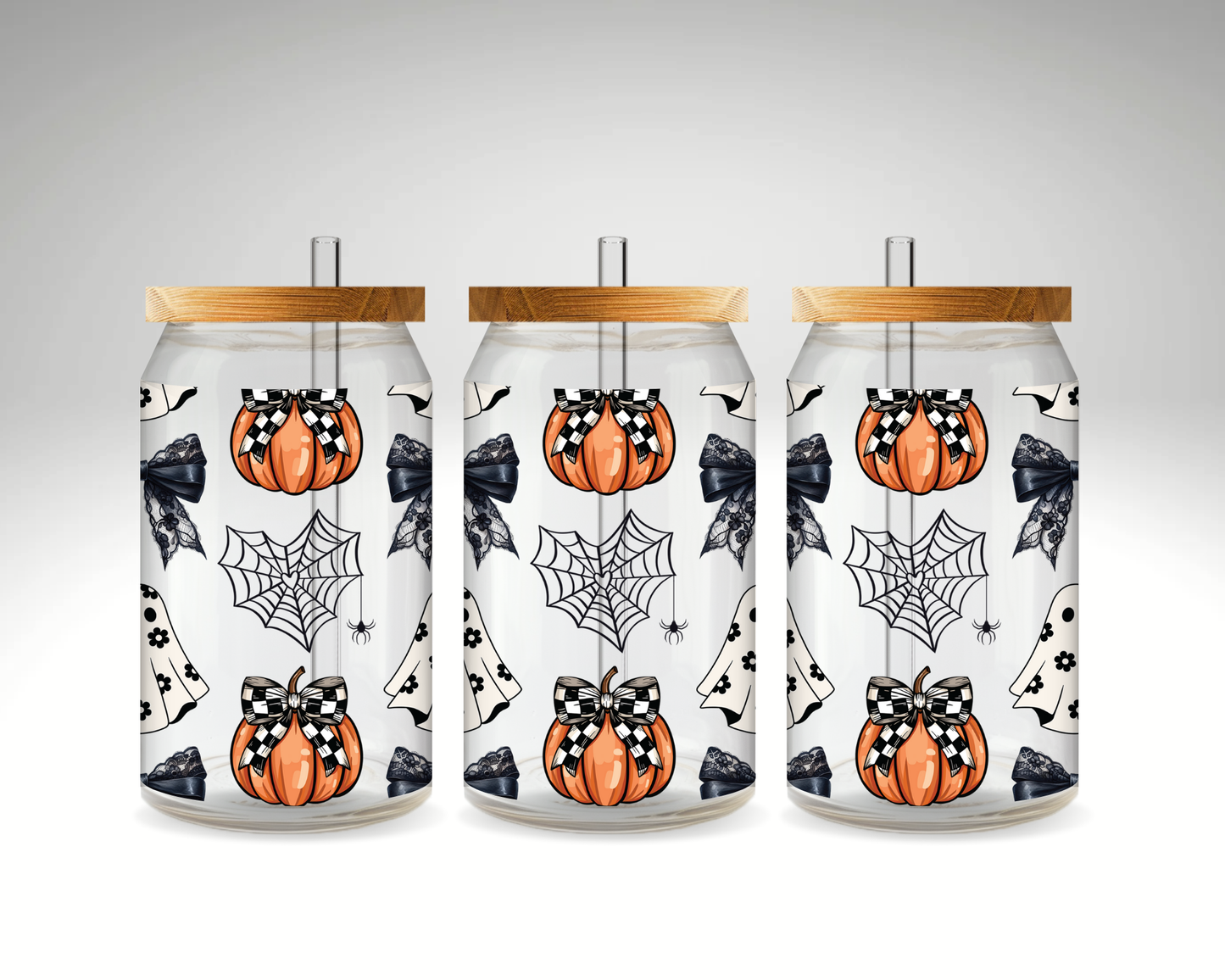 Ghosts and Pumpkins 16 oz Glass Can (RTS)