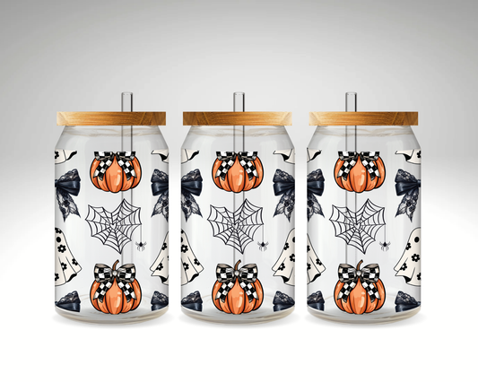 Ghosts and Pumpkins 16 oz Glass Can (RTS)