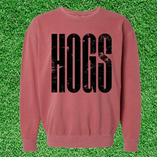 Black Distressed HOGS on Crimson Sweatshirt