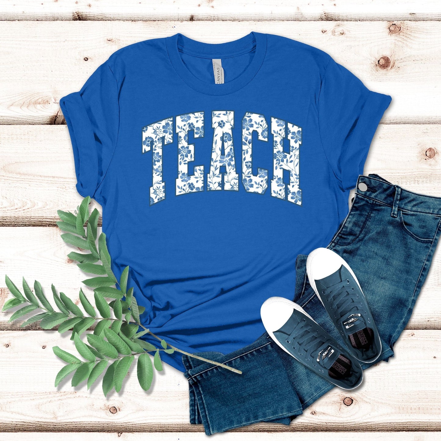Blue Floral Teach Shirt