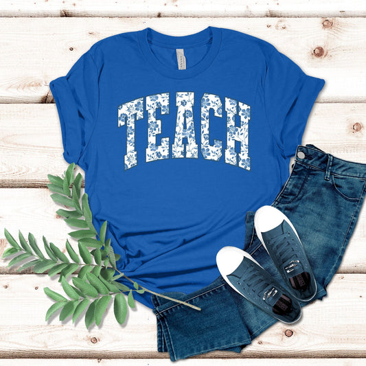 Blue Floral Teach Shirt