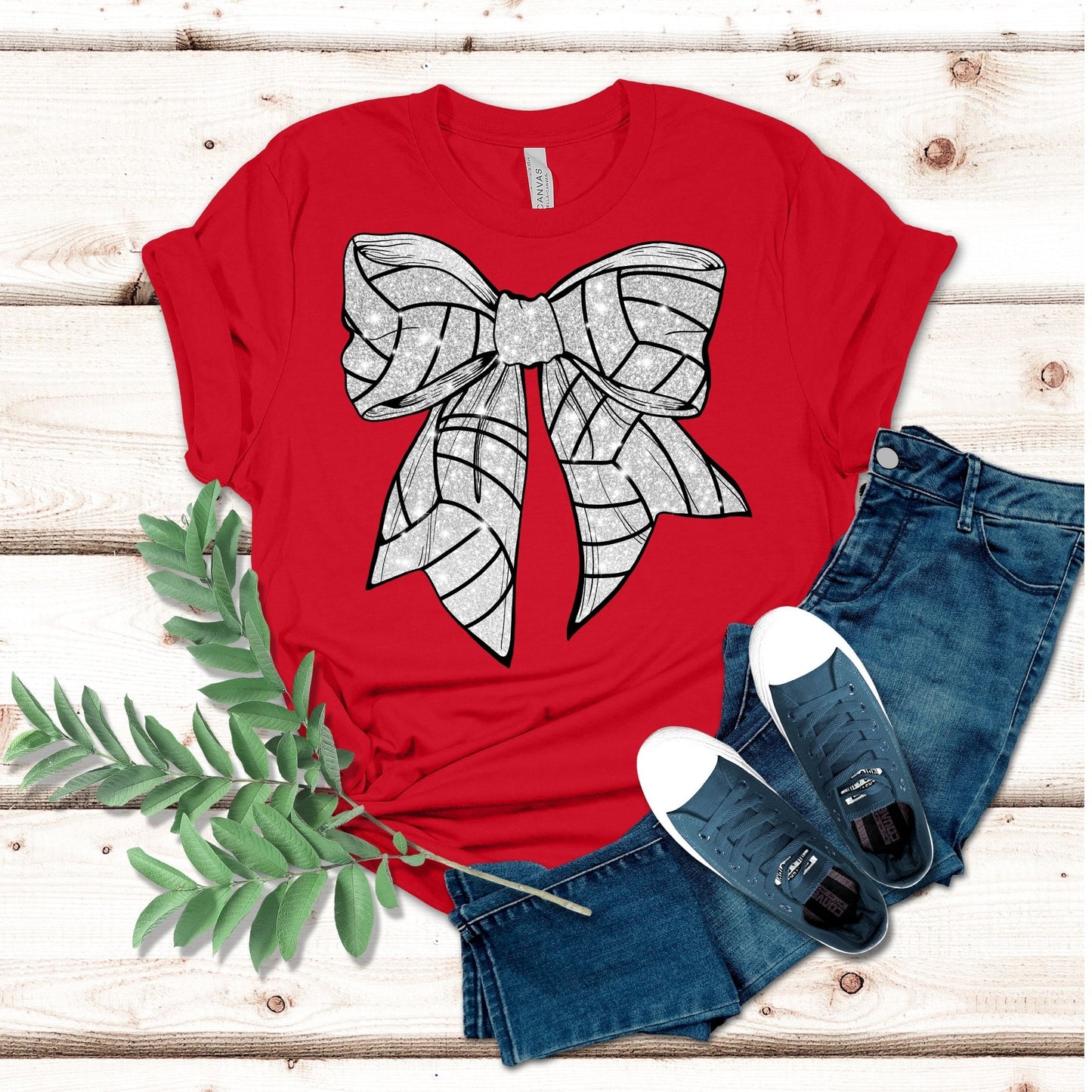 Faux Glitter Volleyball Coquette Bow Shirt