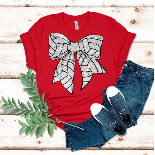 Faux Glitter Volleyball Coquette Bow Shirt