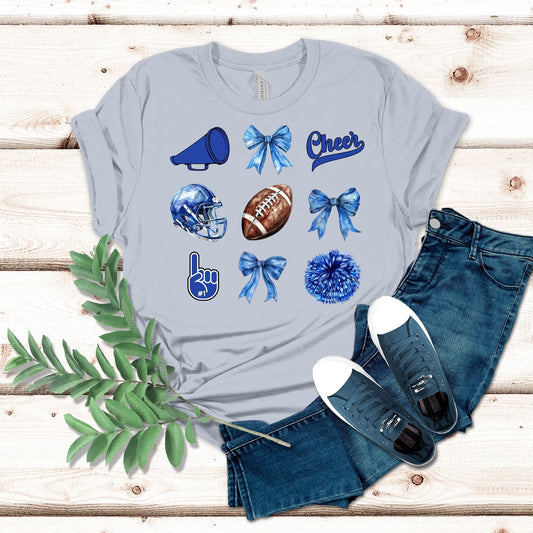Blue Football Cheer Coquette Bows Shirt