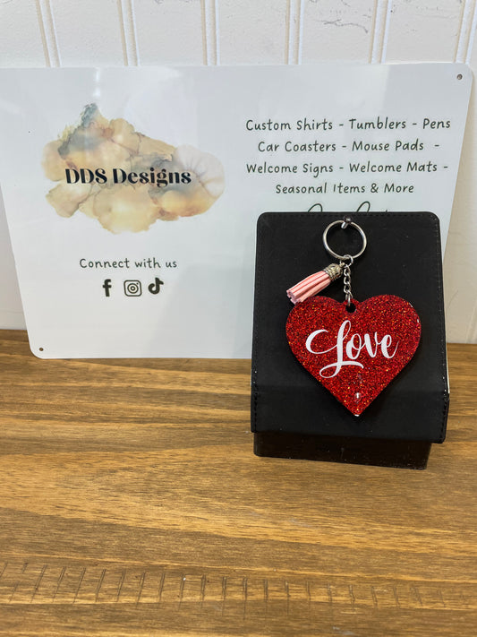 Red Glitter Heart Love Keychain (RTS)