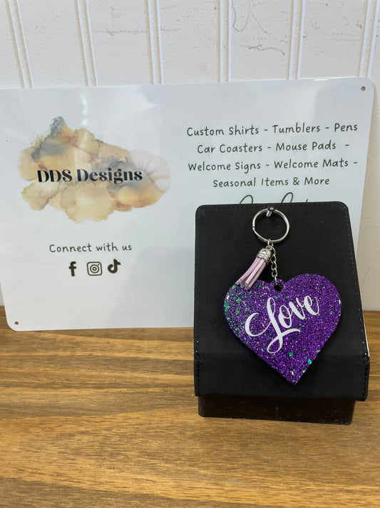 Purple Glitter Heart Love Keychain (RTS)