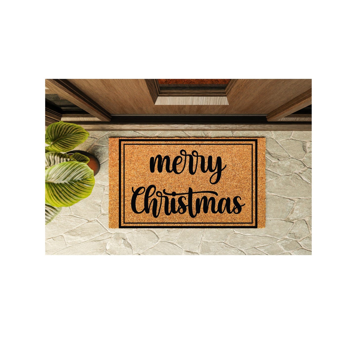 Merry Christmas w Border Welcome Mat